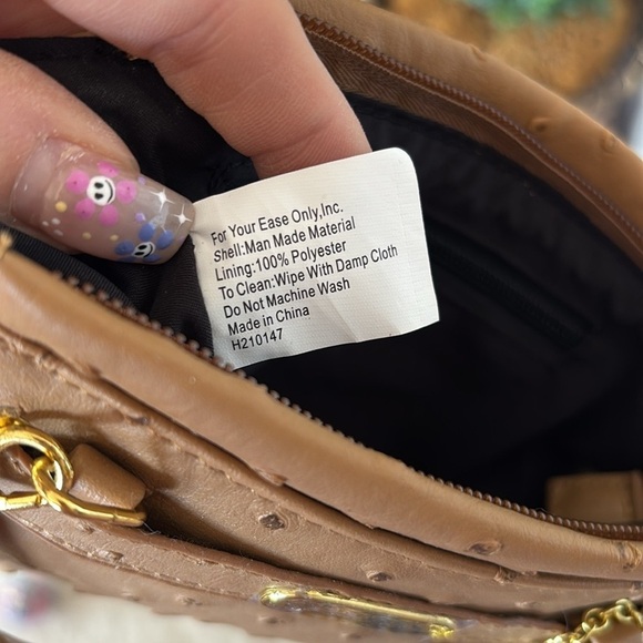 Lori Greiner Faux Ostrich Mini Bag Neutral Tan Zip Purse w/ Gold Tone Accents - Picture 12 of 15